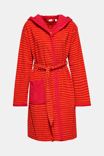 Striped terry cloth bathrobe with hood