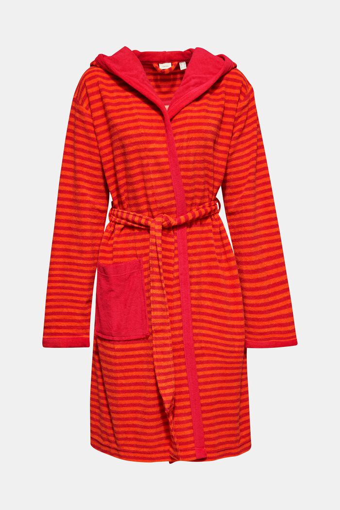 Striped terry cloth bathrobe with hood, RASPBERRY, detail image number 0