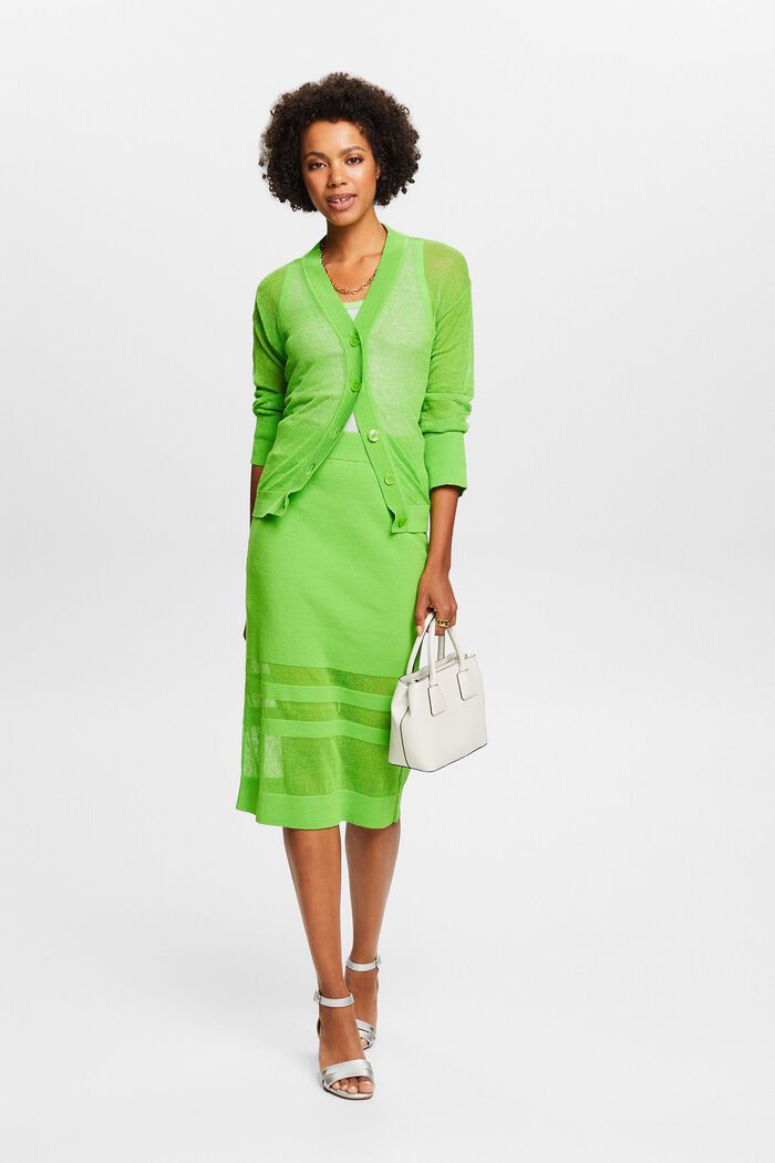 Linen-Blend Midi Skirt, CITRUS GREEN, detail image number 1