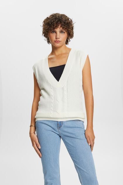 Cable knit vest, wool blend