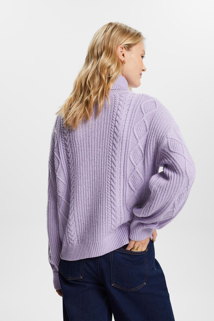 Cable Knit Turtleneck Sweater, LAVENDER, detail image number 3
