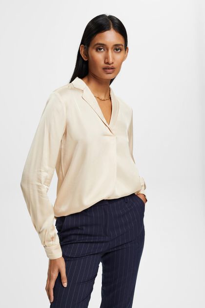 Satin blouse with lapel collar, LENZING™ ECOVERO™