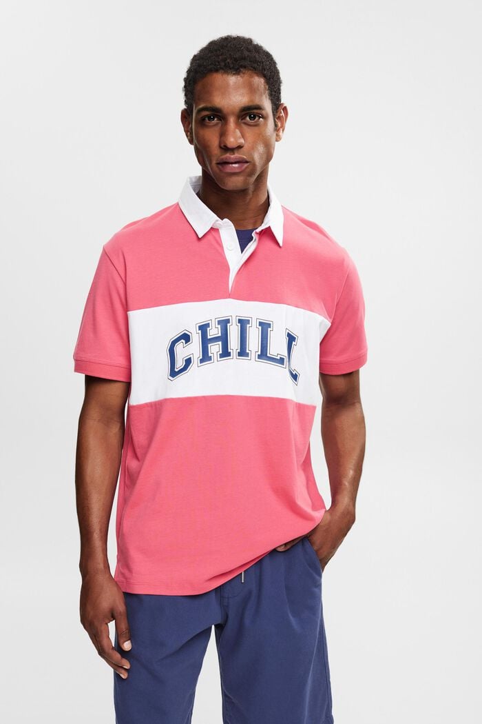 Jersey polo shirt with a print, DARK PINK, detail image number 0