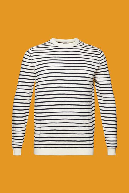 Striped crewneck jumper, cotton-linen blend