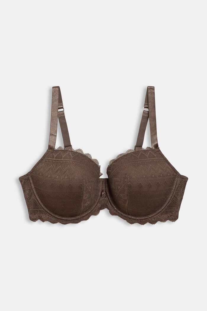 Lace underwire bra for larger cup sizes made of recycled material, TAUPE, overview
