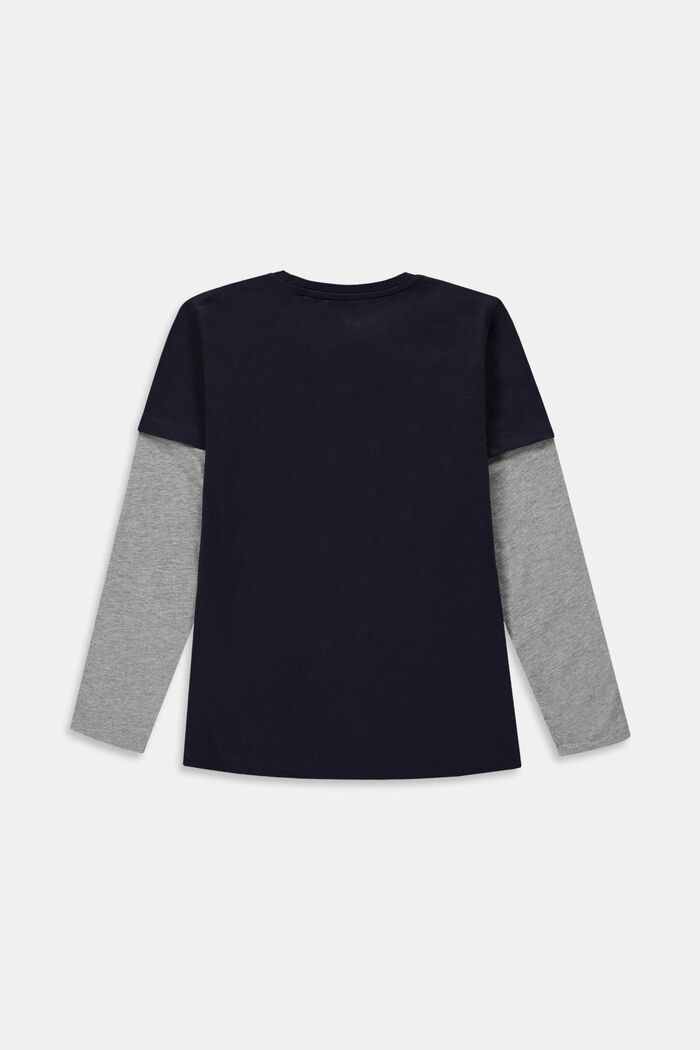 Long-sleeved top with contrasting sleeves, NAVY, detail image number 1