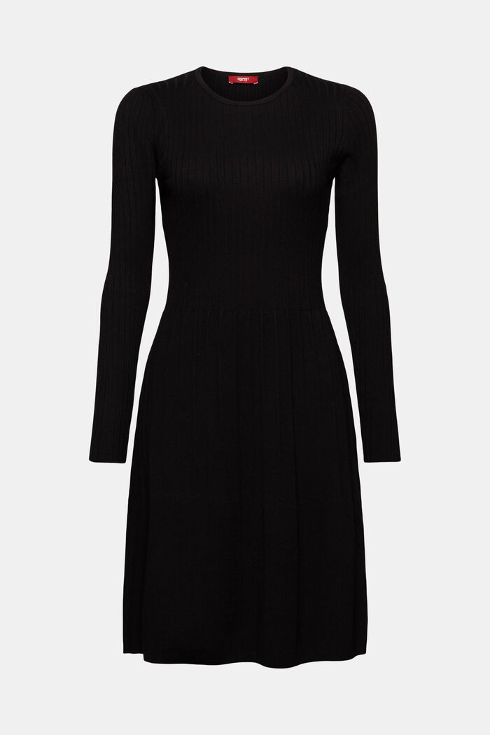 Pleated Rib-Knit Dress, BLACK, detail image number 6