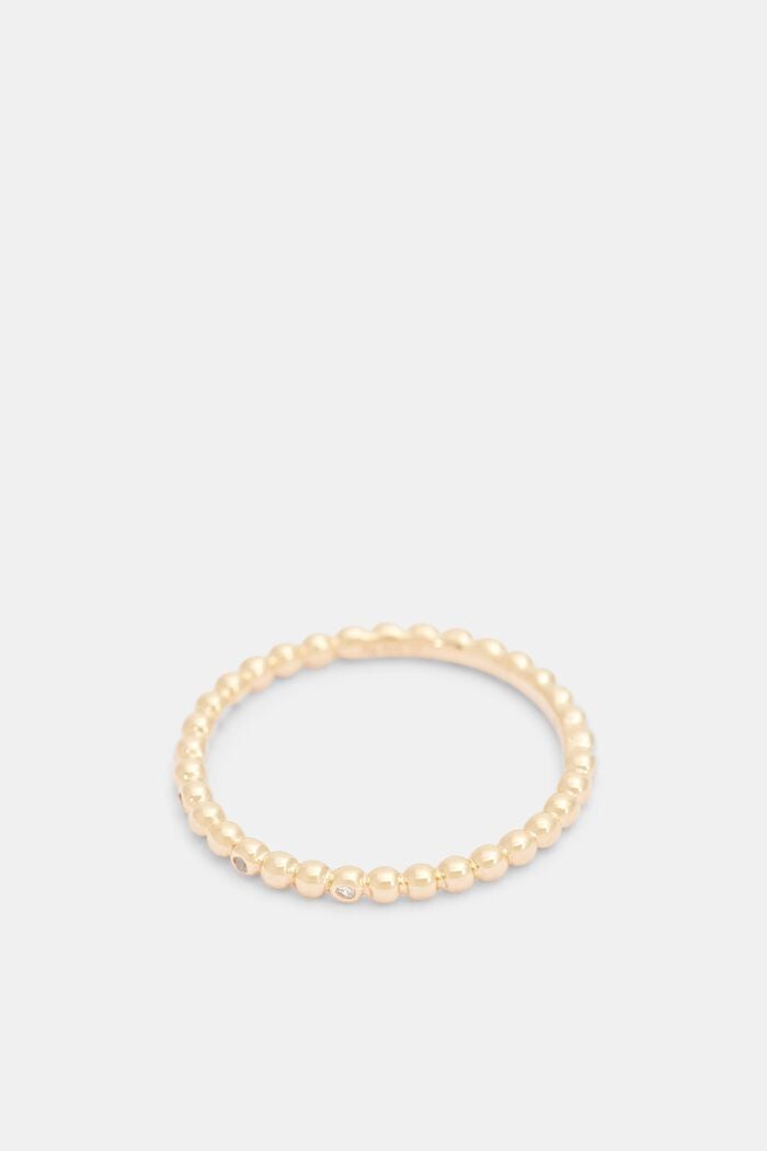 Gold-coloured, layered-effect ring with zirconia, sterling silver