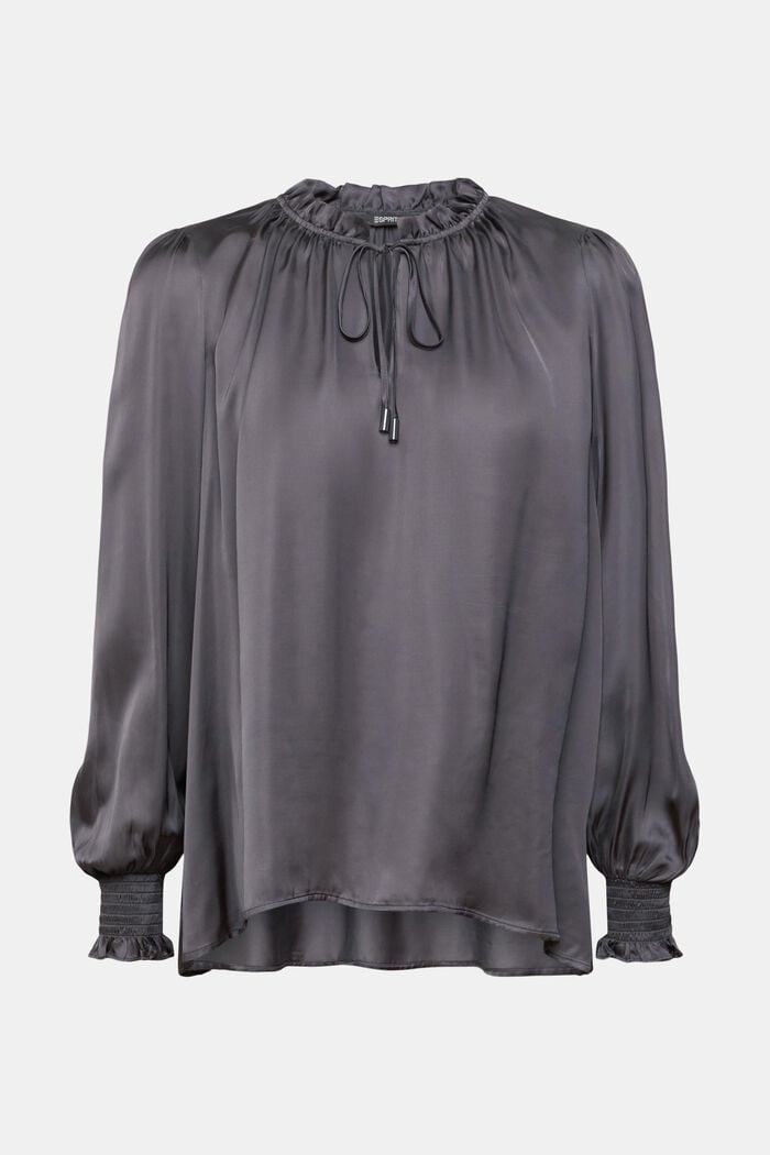 Satin ruffle collar blouse, LENZING™ ECOVERO™, ANTHRACITE, detail image number 6