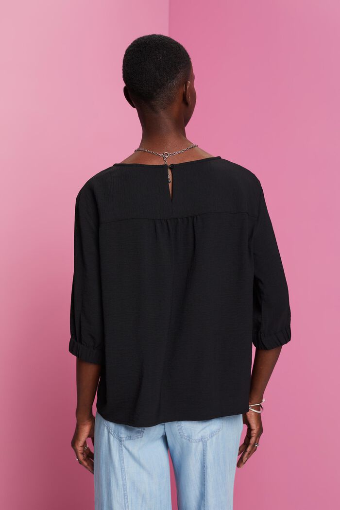Crepe blouse with elasticated sleeve cuffs, BLACK, detail image number 3