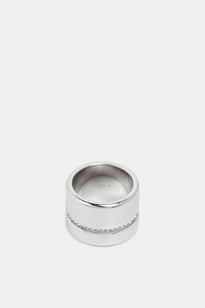 Statement ring with a row of zirconia, stainless steel