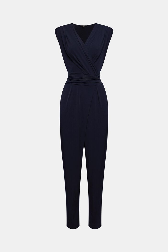 Wrap jumpsuit made of stretch jersey, NAVY, overview