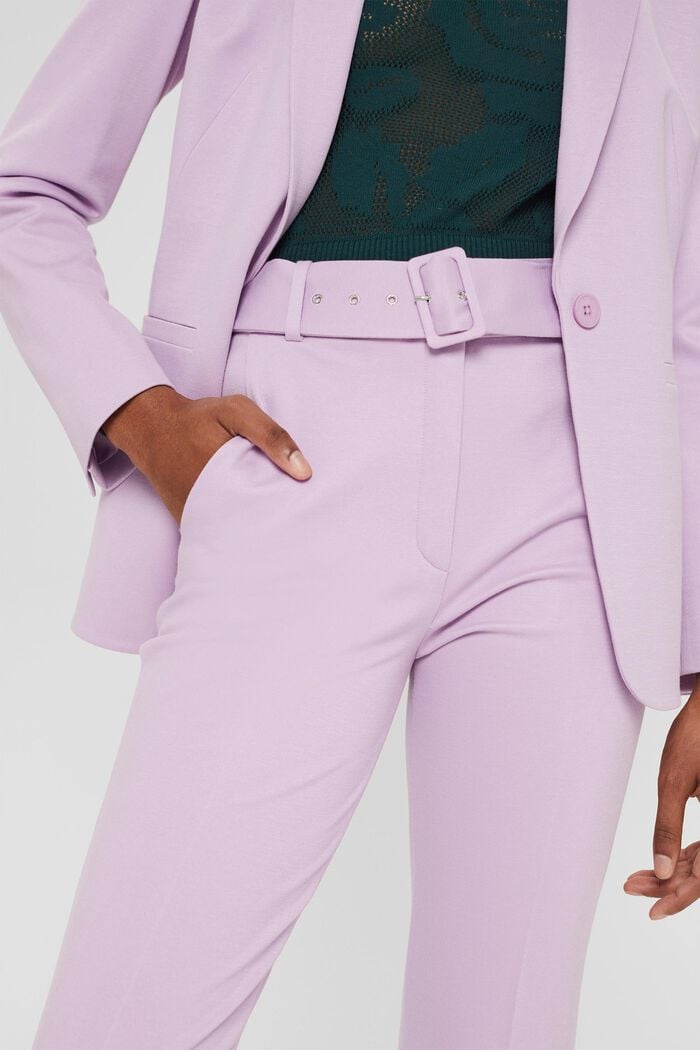 Stretch trousers with a belt and straight leg, LILAC, detail image number 2