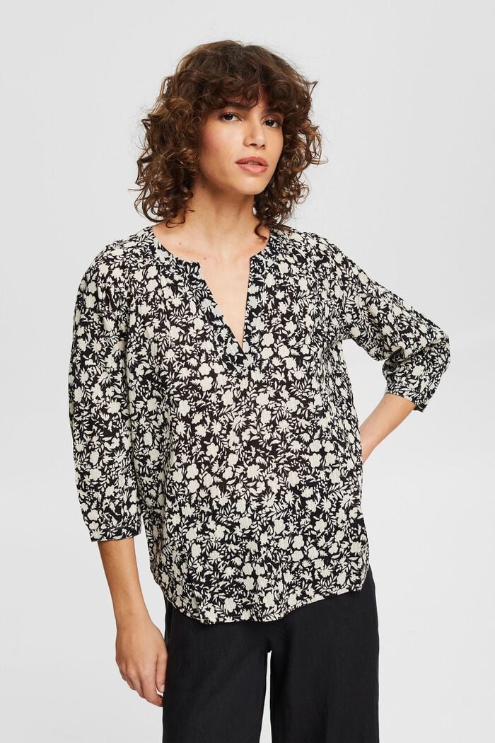 Patterned blouse with 3/4 sleeves, BLACK, detail image number 0