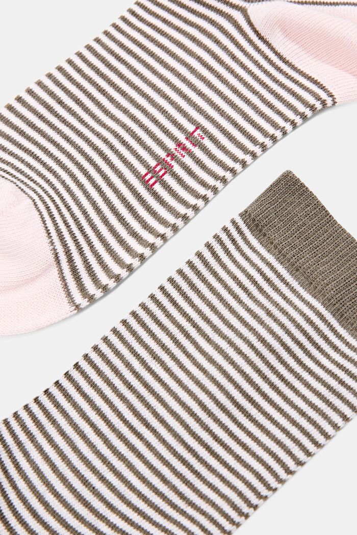 Double pack of striped socks, organic cotton, ROSE/KHAKI, detail image number 1