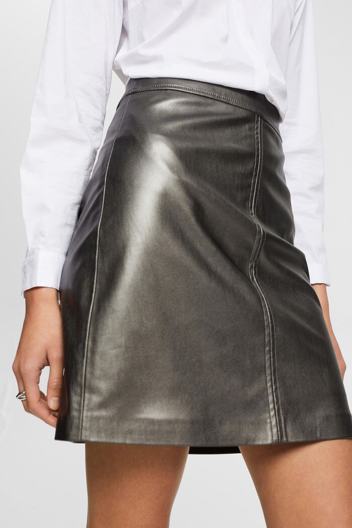 Shiny faux-leather mini skirt, GUNMETAL, detail image number 2