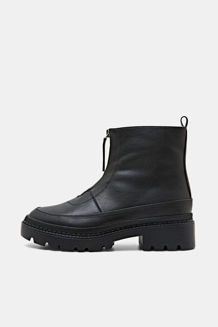 Faux Leather Zip-Up Boots, BLACK, detail image number 0