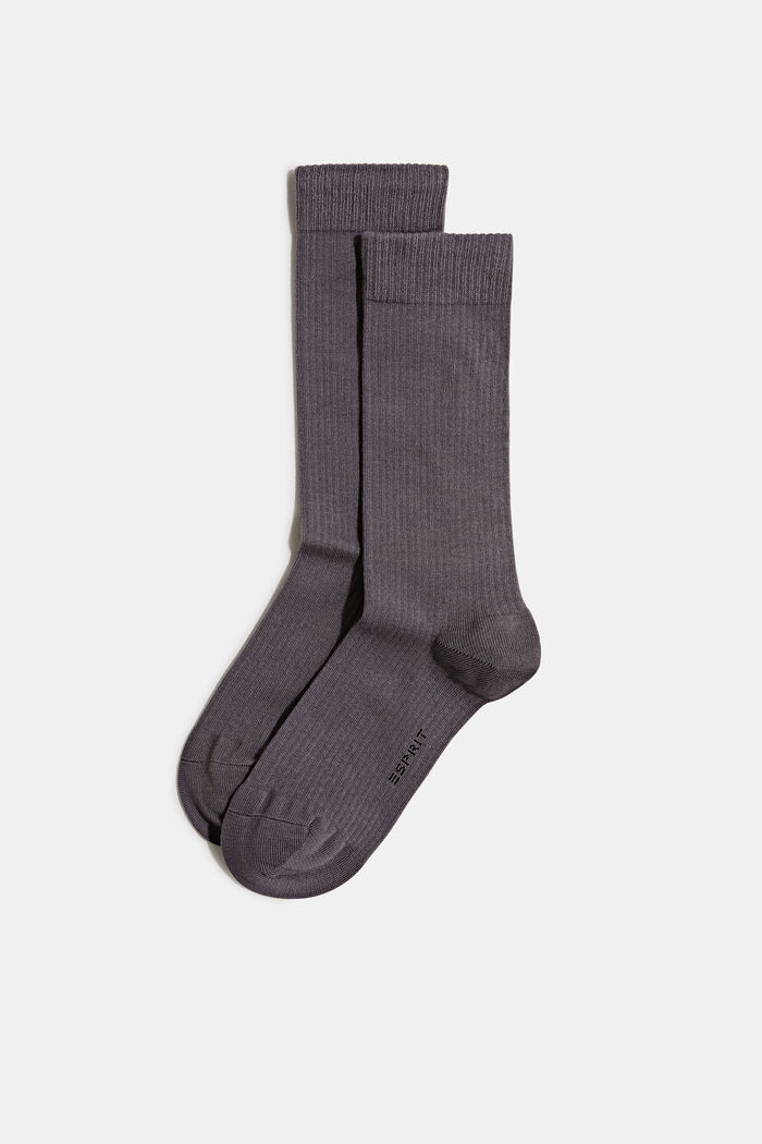 Double pack of sports socks with a ribbed texture, LIGHT GREY MELANGE, overview