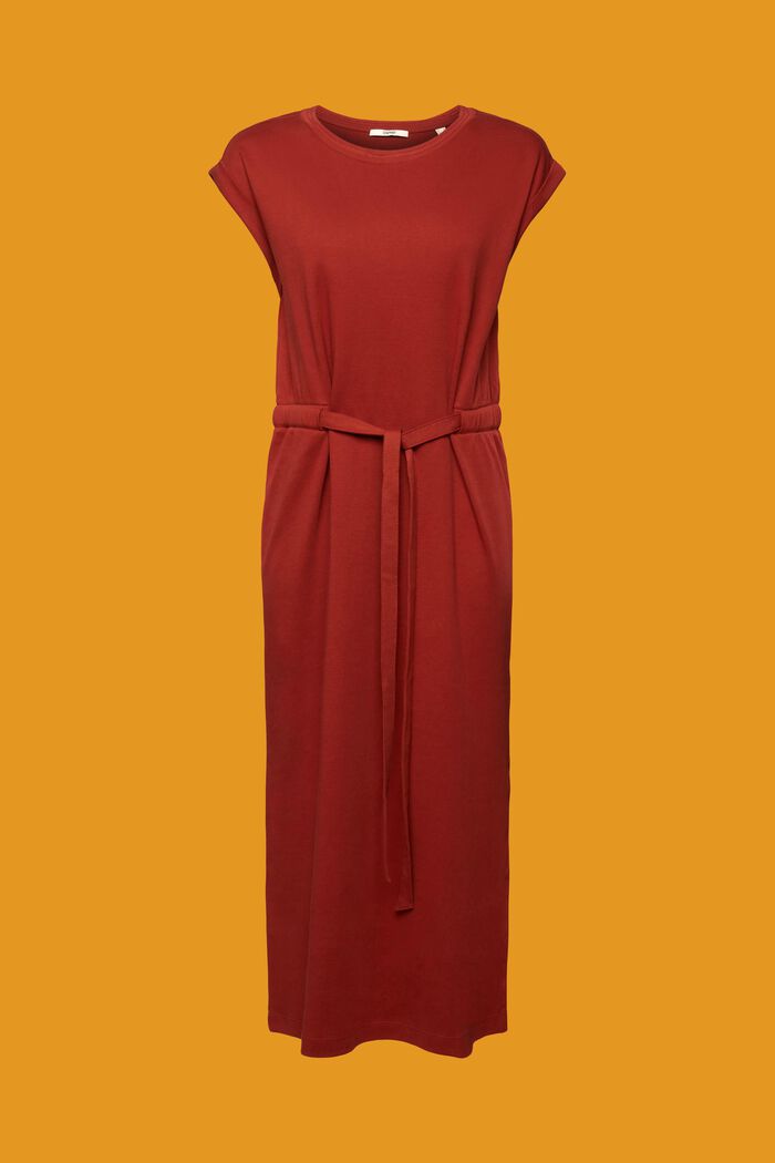 Jersey midi dress with a tie belt, TERRACOTTA, detail image number 7