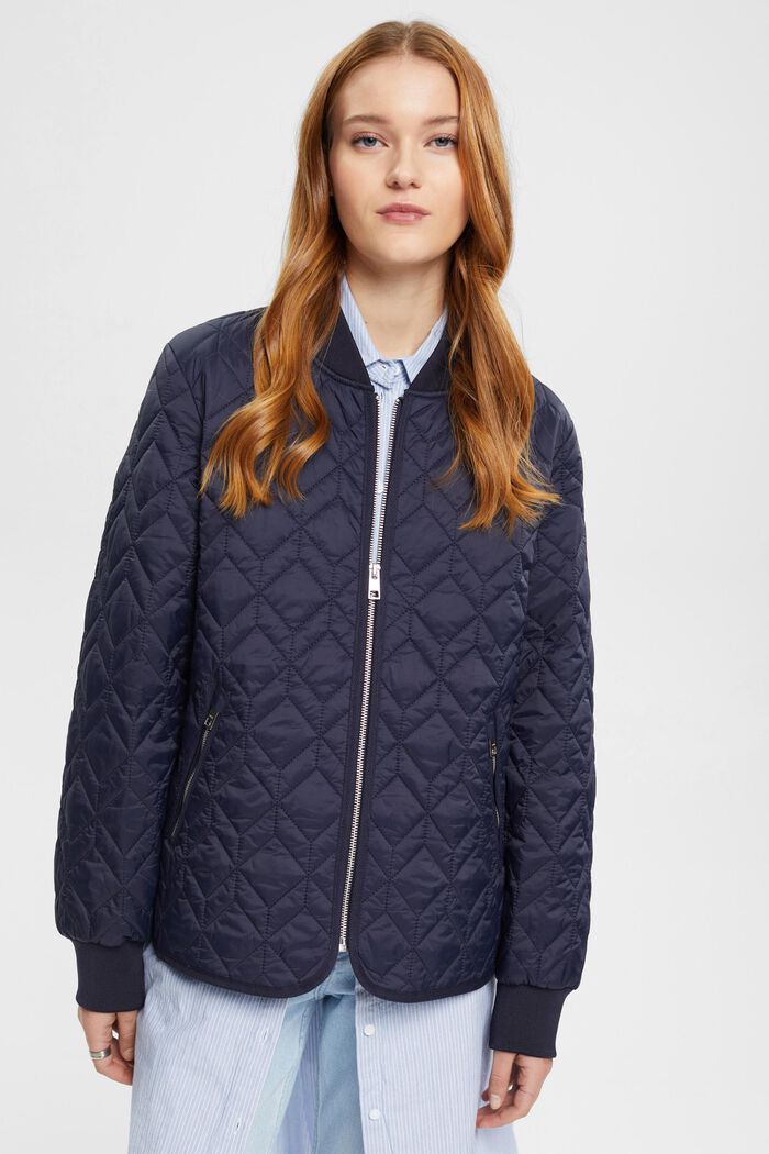 Quilted jacket with rib knit collar, NAVY, detail image number 0