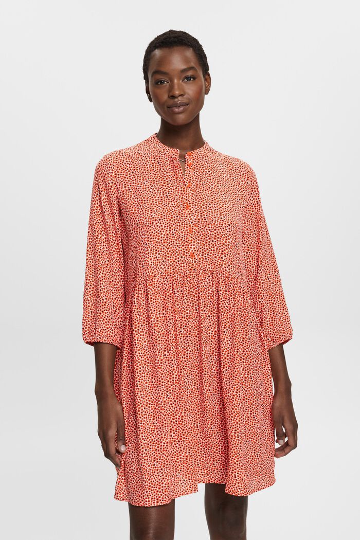 Woven midi dress with all-over pattern, ORANGE RED, detail image number 0