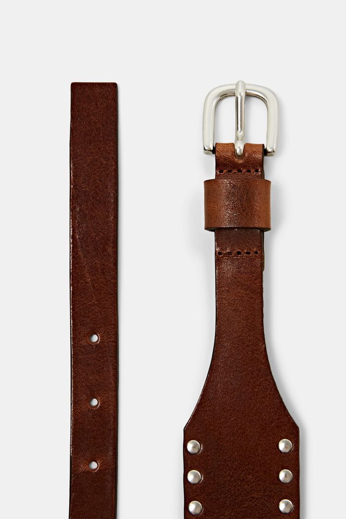 Waist belt with studs, 100% real leather, BROWN, detail image number 1