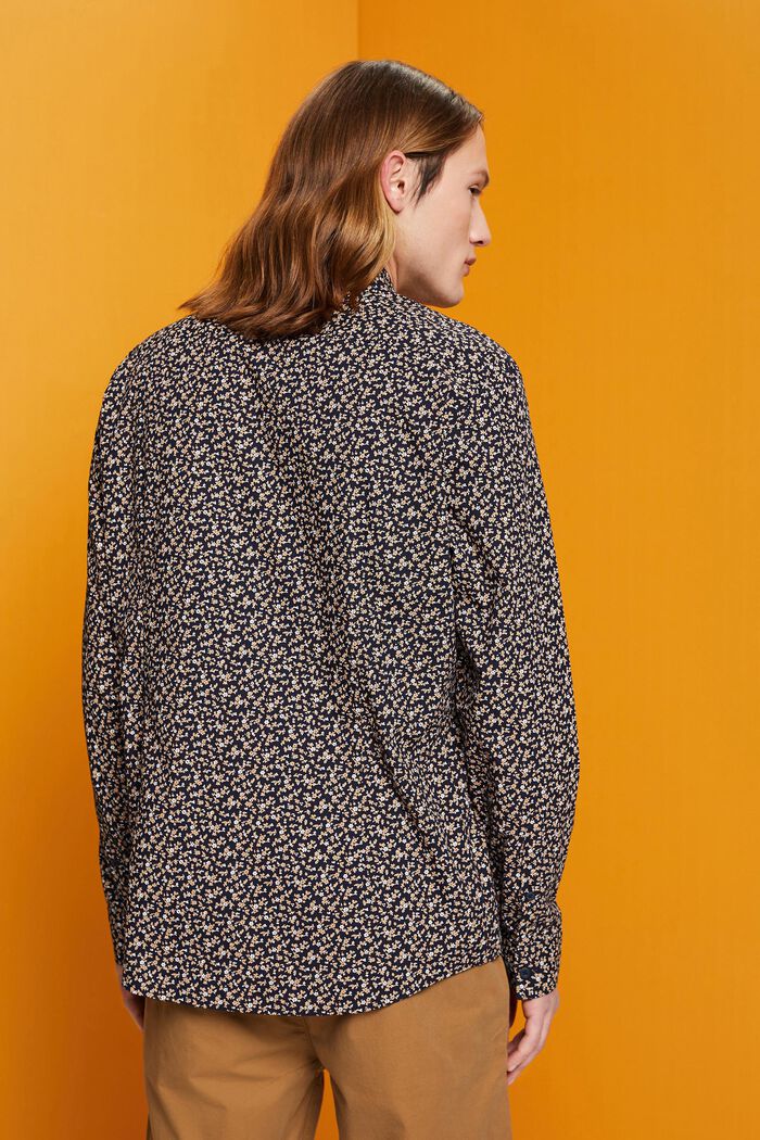Patterned slim fit cotton shirt, NAVY, detail image number 3