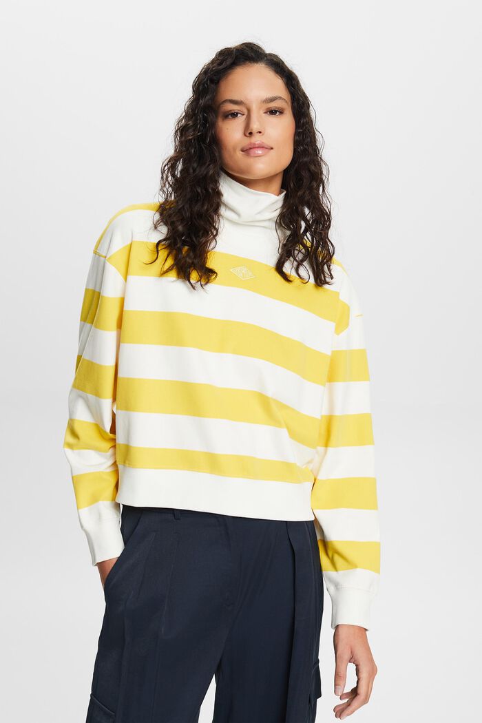 Striped Cotton Sweater, YELLOW, detail image number 1