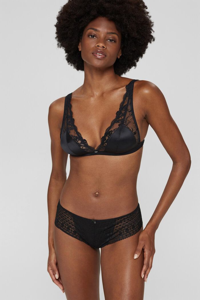 Non-wired soft bra with lace, BLACK, detail image number 0