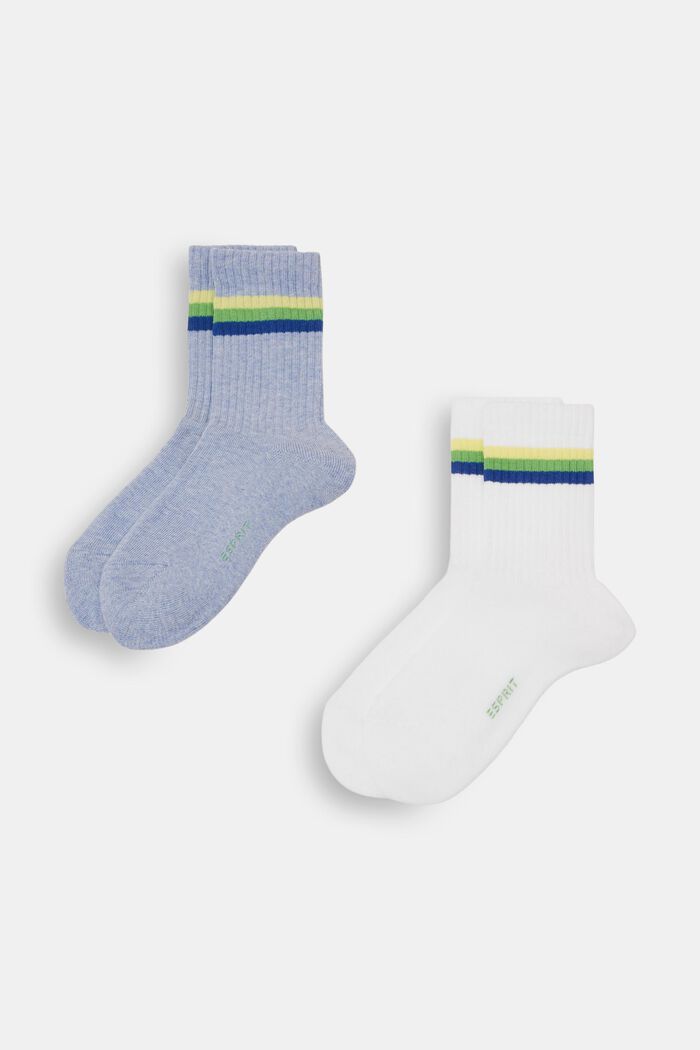 2-pack of ribbed socks with stripes, BLUE/WHITE, detail image number 0
