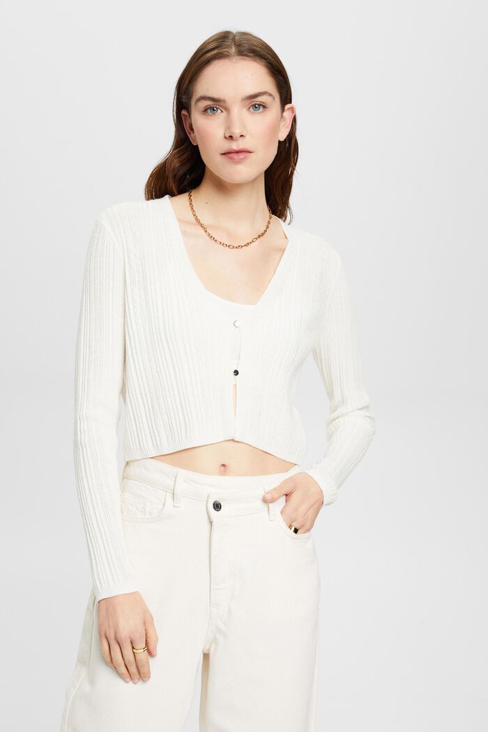 Cropped cardigan with ribbed pattern, OFF WHITE, detail image number 0
