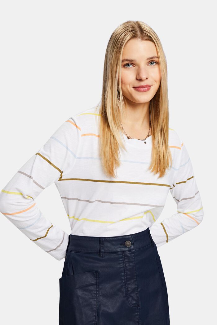 Striped Long Sleeve Top, WHITE, detail image number 0