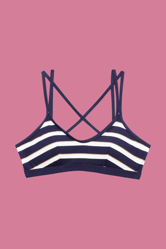 Padded bikini top with stripes & crossover straps, NAVY, detail image number 4