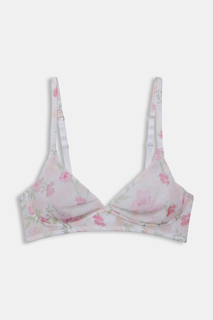 Unpadded, non-wired bra with a pattern made of recycled material