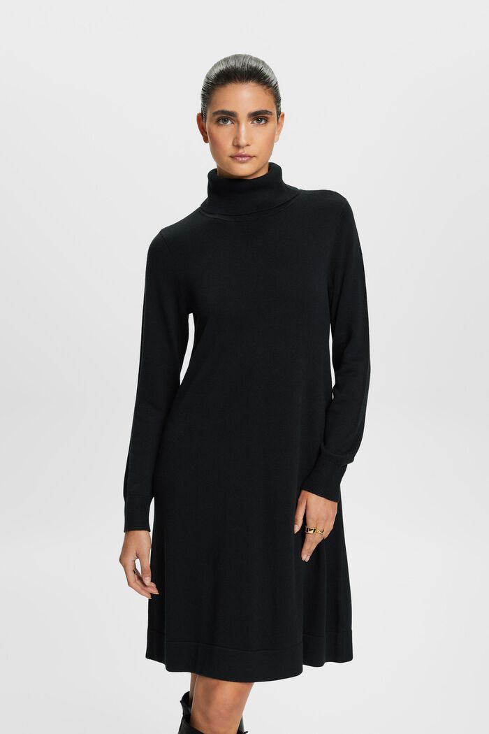 Turtleneck Knit Mini Dress, BLACK, detail image number 1