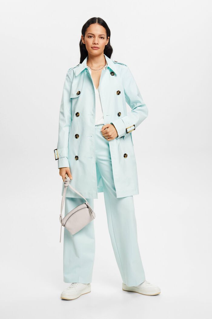 Double-breasted trench coat, LIGHT AQUA GREEN, detail image number 1