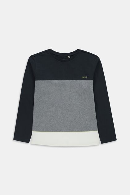 Colour block long-sleeved top, BLACK, overview