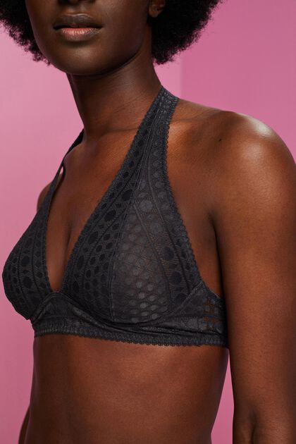 ESPRIT - Recycled: halterneck soft bra with lace at our online shop