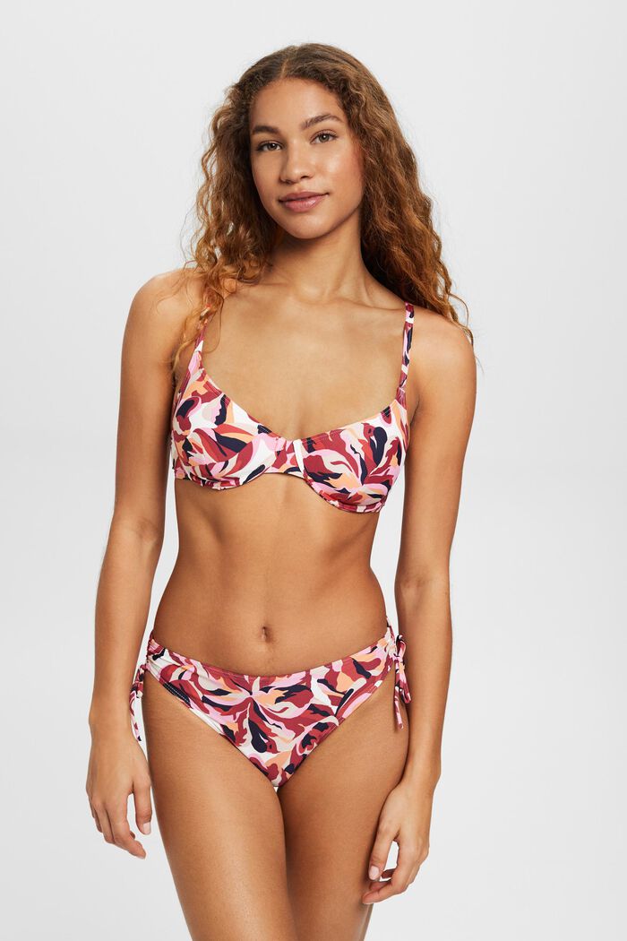 Carilo beach bikini bottoms with floral print, DARK RED, detail image number 1