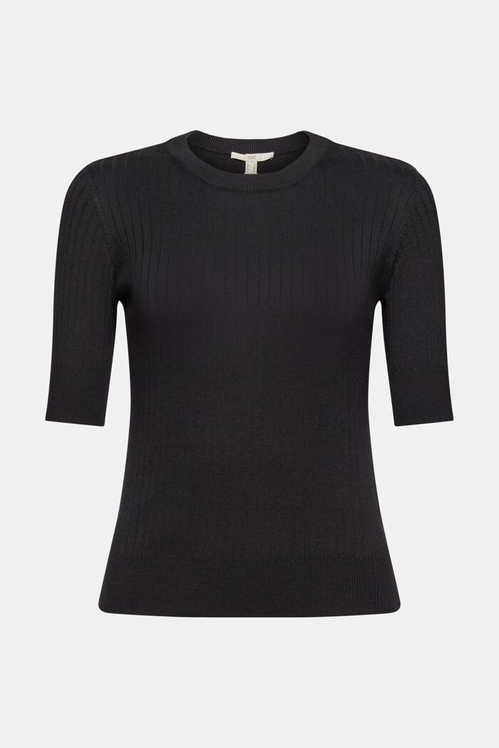 Short-sleeved ribbed sweater, BLACK, detail image number 6