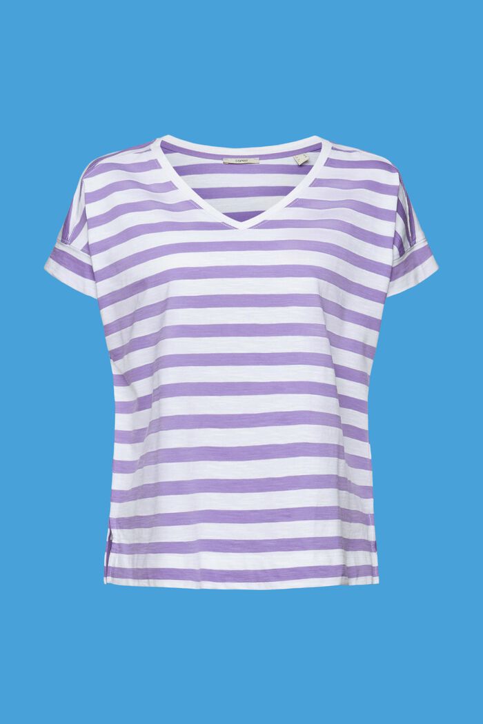 Striped v-neck cotton t-shirt, PURPLE, detail image number 6