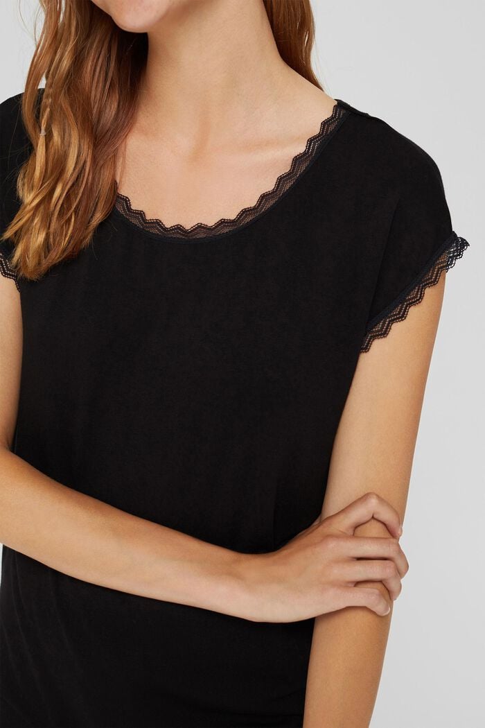 Pyjama top with lace, LENZING™ ECOVERO™, BLACK, detail image number 3