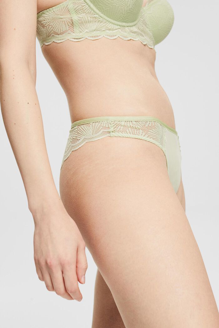 Brazilian shorts with patterned lace, LIGHT GREEN, detail image number 1