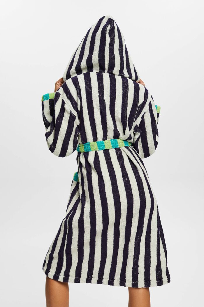 Striped unisex cotton bathrobe, DEEP WATER, detail image number 4