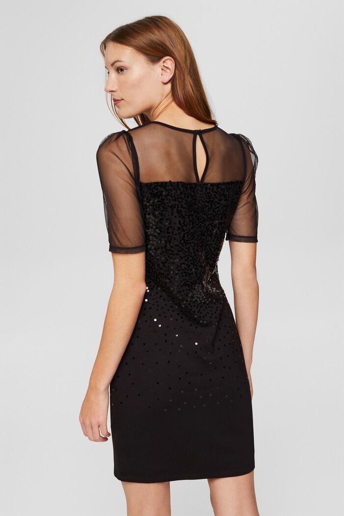 Sequinned jersey dress with mesh elements, BLACK, detail image number 2