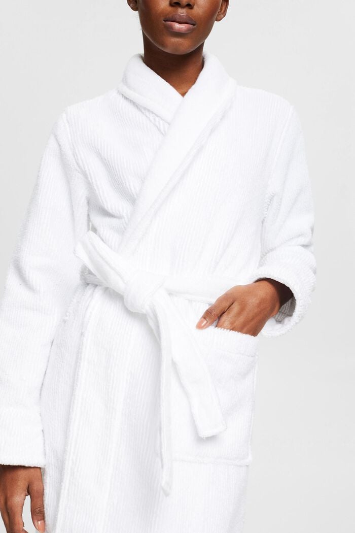 Ribbed-effect bathrobe, WHITE, detail image number 3