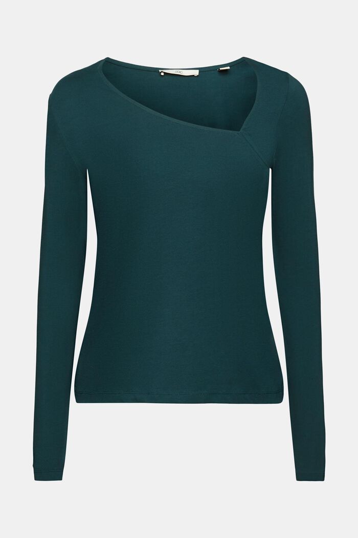 Long-sleeved top with asymmetric neckline, DARK TEAL GREEN, detail image number 6