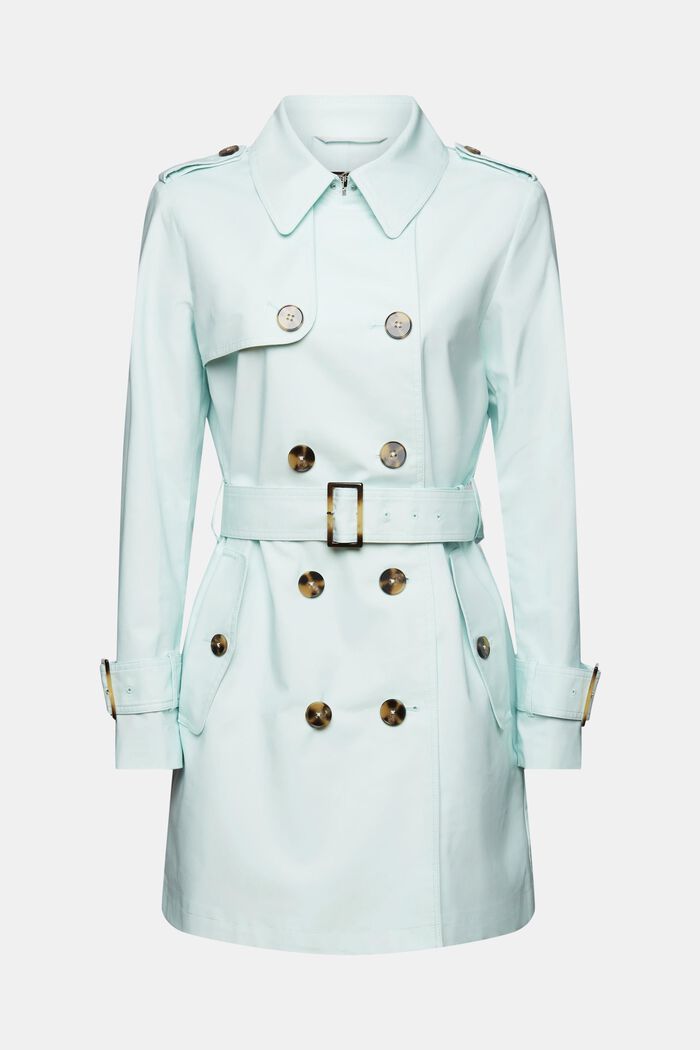 Double-breasted trench coat, LIGHT AQUA GREEN, detail image number 6