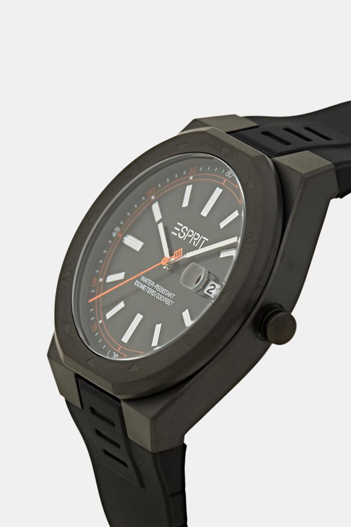 Watch with a silicone strap, BLACK, detail image number 1