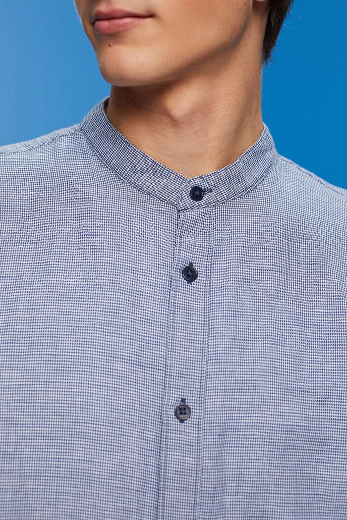 Blended linen dogstooth shirt with banded collar, BLUE, detail image number 2